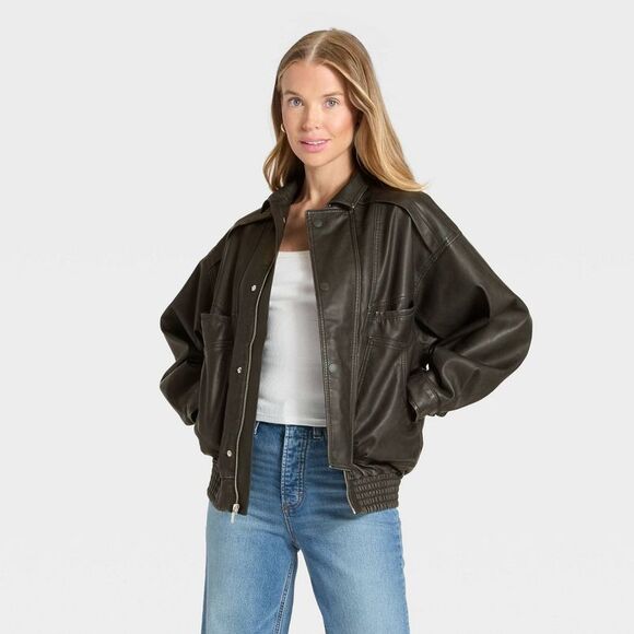 Universal Thread Jackets & Blazers - Women's Relaxed Faux Leather Bomber Jacket - Universal Thread Black XS